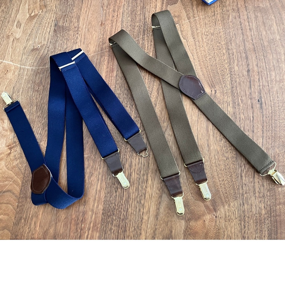 Pelican USA‎ Mens Y-Back Suspenders Bundle Navy Blue Olive Green Gold Clip
